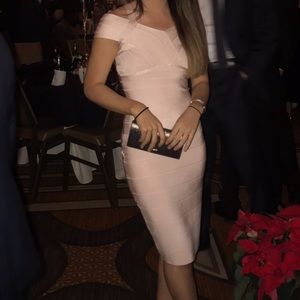 Pink bandage dress off the shoulder body con